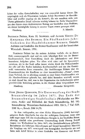 Querfurth, Hans Jürgen :: Die Unterwerfung der Stadt Braunschweig im Jahre 1671, das Ende der Braunschweiger Stadtfreiheit, (Werkstücke aus Museum, Archiv und Bibliothek der Stadt Braunschweig, 16) : Braunschweig, Waisenhaus-Buchdr., 1953