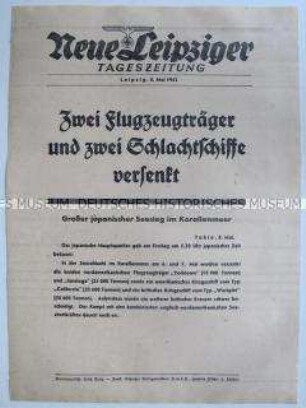 Extrablatt der "Neuen Leipziger Tageszeitung" zur Schlacht im Korallenmeer