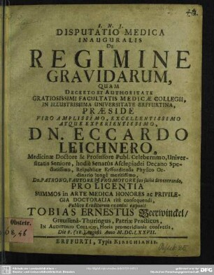 Disputatio Medica Inauguralis De regimine gravidarum
