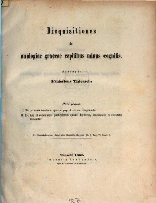 Disquisitiones de analogiae graecae capitibus minus cognitis, 1