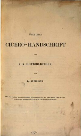 Über eine Cicero-Handschrift der k. k. Hofbibliothek : (Aus den Sitzungsber. d. Ak.)