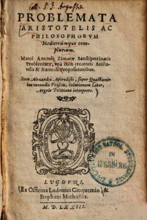 Problemata Aristotelis ac philosophorum medicorumque complurium