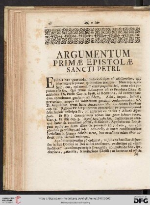 Argumentum primæ Epistolæ Sancti Petri