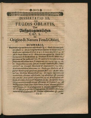 Dissertatio XII. De Feudis Oblatis, Von Auffgetragenen Lehen.