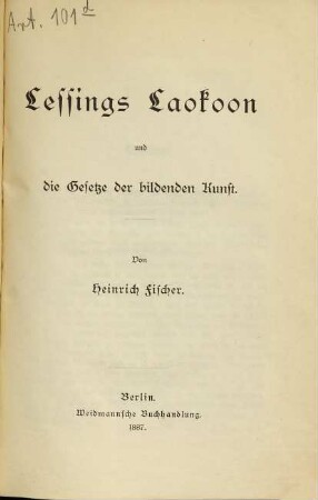 Lessings Laokoon und die Gesetze der bildenden Kunst