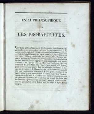Essai Philosophique sur les Probabilités.