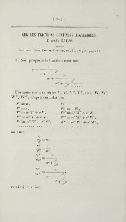 Sur les fractions continues algébriques; d'après Gauss.