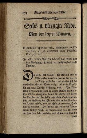 Sechs u. vierzigste Rede. Von den letzten Dingen. - Sieben u. vierzigste Rede. Von der Hölle u. dem Fegfeuer.