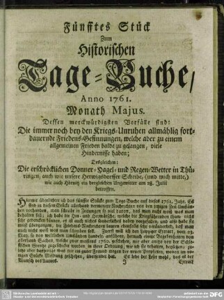 Fünfftes Stück. Monath Majus