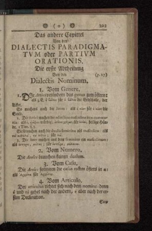 Das andere Capittel Von den Dialectis Paradigmatvm oder Partivm Orationis.