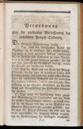Verordnung über die vorläufige Verbesserung der peinlichen Prozeß-Ordnung.