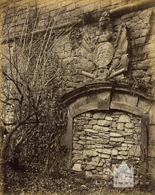 Studien vom Heidelberger Schloss und anderen Ruinen: Gemäuer mit kurpfälzischem Wappen