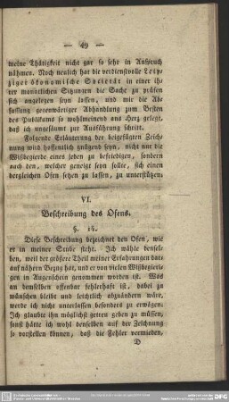VI. Beschreibung des Ofens