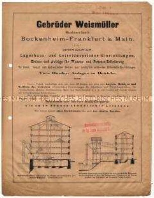 Lagerhaus- und Getreiedespeichereinrichtungen der Firma Weismüller