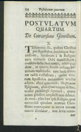 Postulatum Quartum. De Conversione Gentilium