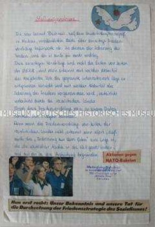 Handschriftliche Stellungnahme einer FDJ-Grundorganisation zu den jüngsten Friedensvorschlägen der UdSSR