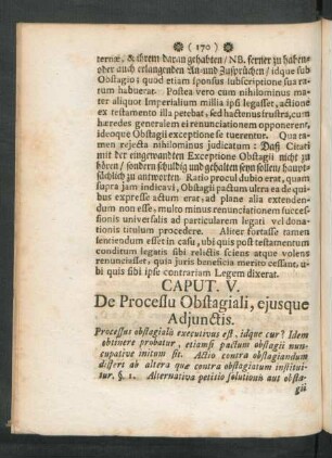 Caput. V. De Processu Obstagiali, eiusque Adiunctis