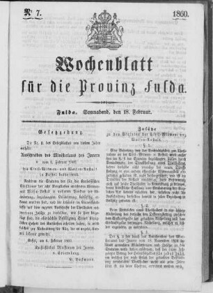 Nr. 7, Ausgabe vom 18. Februar 1860