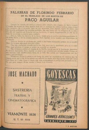 Palabras de Florindo Ferrario en el trasladó los restos de Paco Aguilar