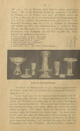 Preise für die Kraftfahrzeuge