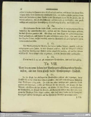 Tit. VIII. Von denen vom Leben des Versorgers abhängenden Pensionisten, als der 6ten Classe dieser Versorgungs-Anstalt