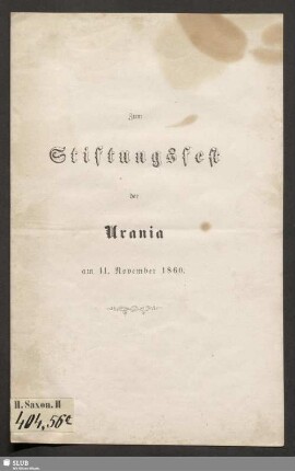 Zum Stiftungsfest der Urania : am 11. November 1860