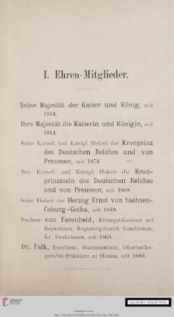 I. Ehren-Mitglieder