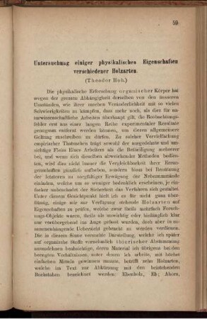 Untersuchung einiger physikalischen Eigenschaften verschiedener Holzarten.