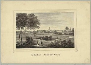 Stadtansicht von Leipzig von Westen über die Elsterauen, aus der Zeitschrift Saxonia 1835/36