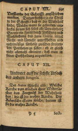 Caput XIX. Antwort auf die sechste Ursach des andern Scrupels.