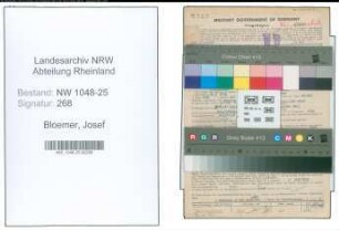 Entnazifizierung Josef Bloemer , geb. 16.01.1896 (Metzger)
