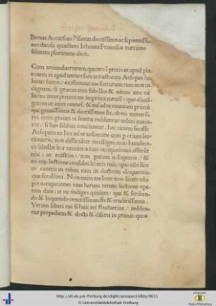 Bonus Accursius Pisanus doctissimo sapientissimo ducali quaestori Iohanni Francisco turriano salutem plurimam dicit.