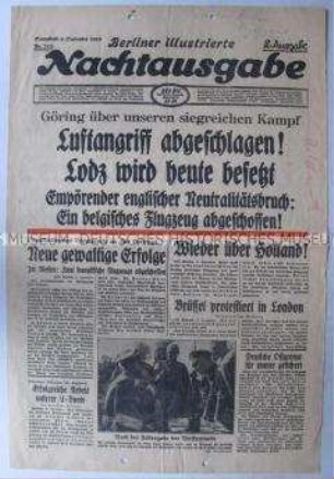 Umschlagblatt der Abendzeitung "Berliner illustrierte Nachtausgabe" u.a. zur bevorstehenden Einnahme von Lodz