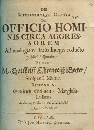 De Officio Hominis Circa Aggressorem Ad analogiam status Integri reducto