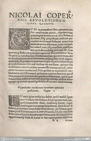 Nicolai Copernici Revolutionum Liber Quartus.
