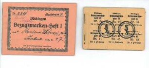 Bezugsmarken-Heft I der Gemeinde Böckingen, ausgestellt für Karoline Schnepf, Frankenbacherstr. 47