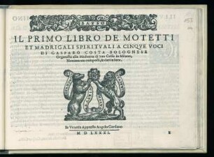 Gasparo Costa: Il primo libro de motetti et madrigali spirituali a cinque voci. Basso