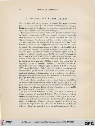 Progress of Egyptology : progrès des études arabes