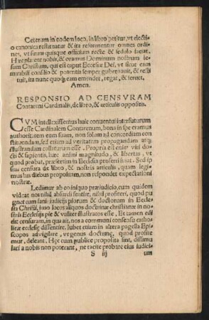 Responsio Ad Censuram Contareni Cardinalis, de libro, & articulos oppositis.
