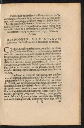 Responsio Ad Censuram Contareni Cardinalis, de libro, & articulos oppositis.