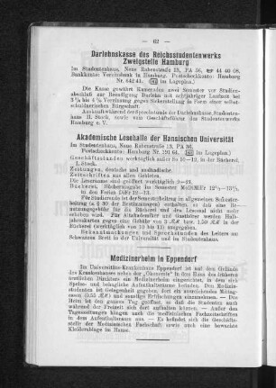 Darlehnskasse des Reichsstudentenwerks Zweigstelle Hamburg