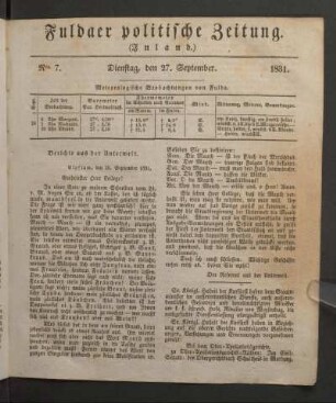 Dienstag, 27. September. 1831