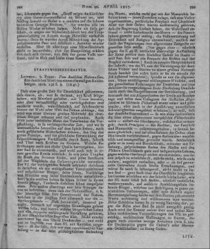 Vom deutschen Nationalsinn. Ein deutsches Wort von einem ehmaligen Reichsbürger. Leipzig: Franz 1816