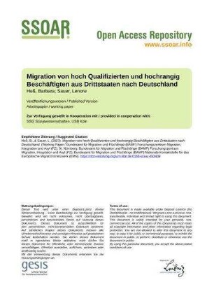 Migration von hoch Qualifizierten und hochrangig Beschäftigten aus Drittstaaten nach Deutschland