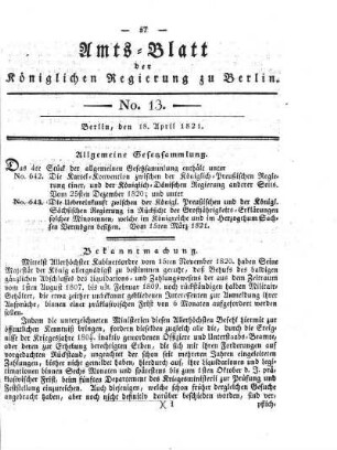 No 13, 18. April 1821