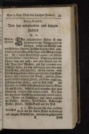 Das 3. Capitel. Von den anhaltenden und hitzigen Fiebern