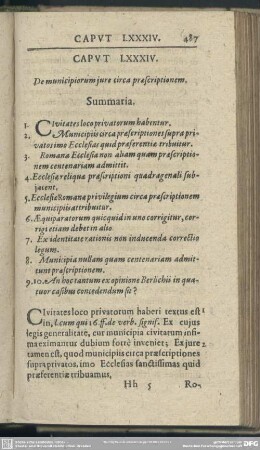 Caput LXXXIV. De municipiorum iure circa praescriptionem