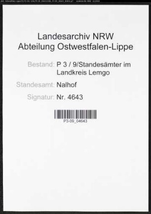 Sterberegister Standesamt Nalhof