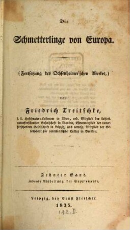 Die Schmetterlinge von Europa, 10,2. Supplemente