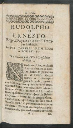 Rudolpho Et Ernesto, Regi & Regnis exoptatiss. Fratribus Austriacis